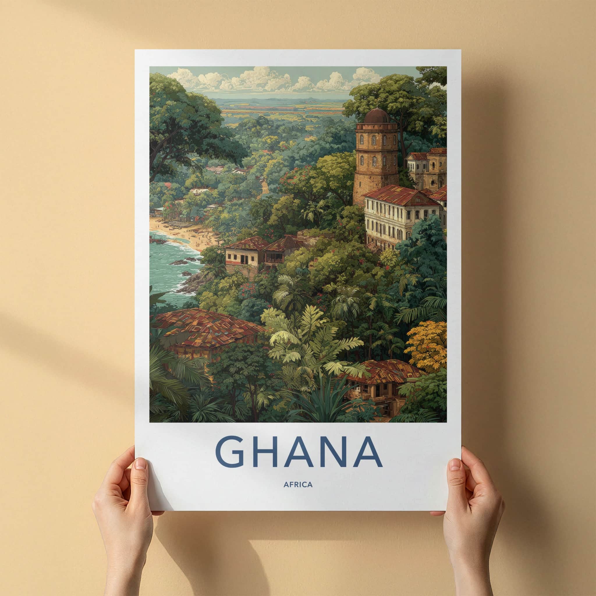 Ghana Poster - Africa Travel Art - Jungle Coastal Tower Home Decor