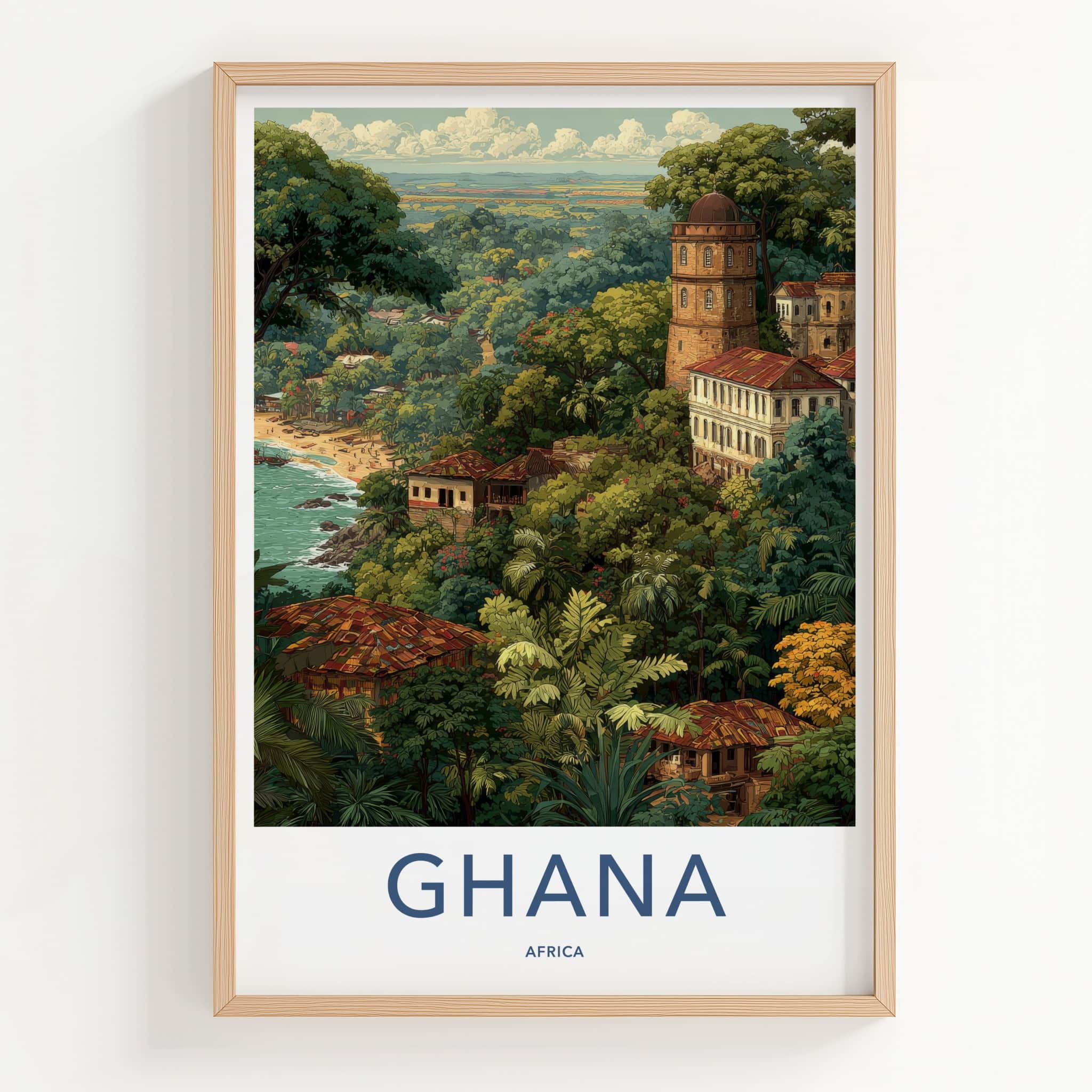 Ghana Poster - Africa Travel Art - Jungle Coastal Tower Home Decor