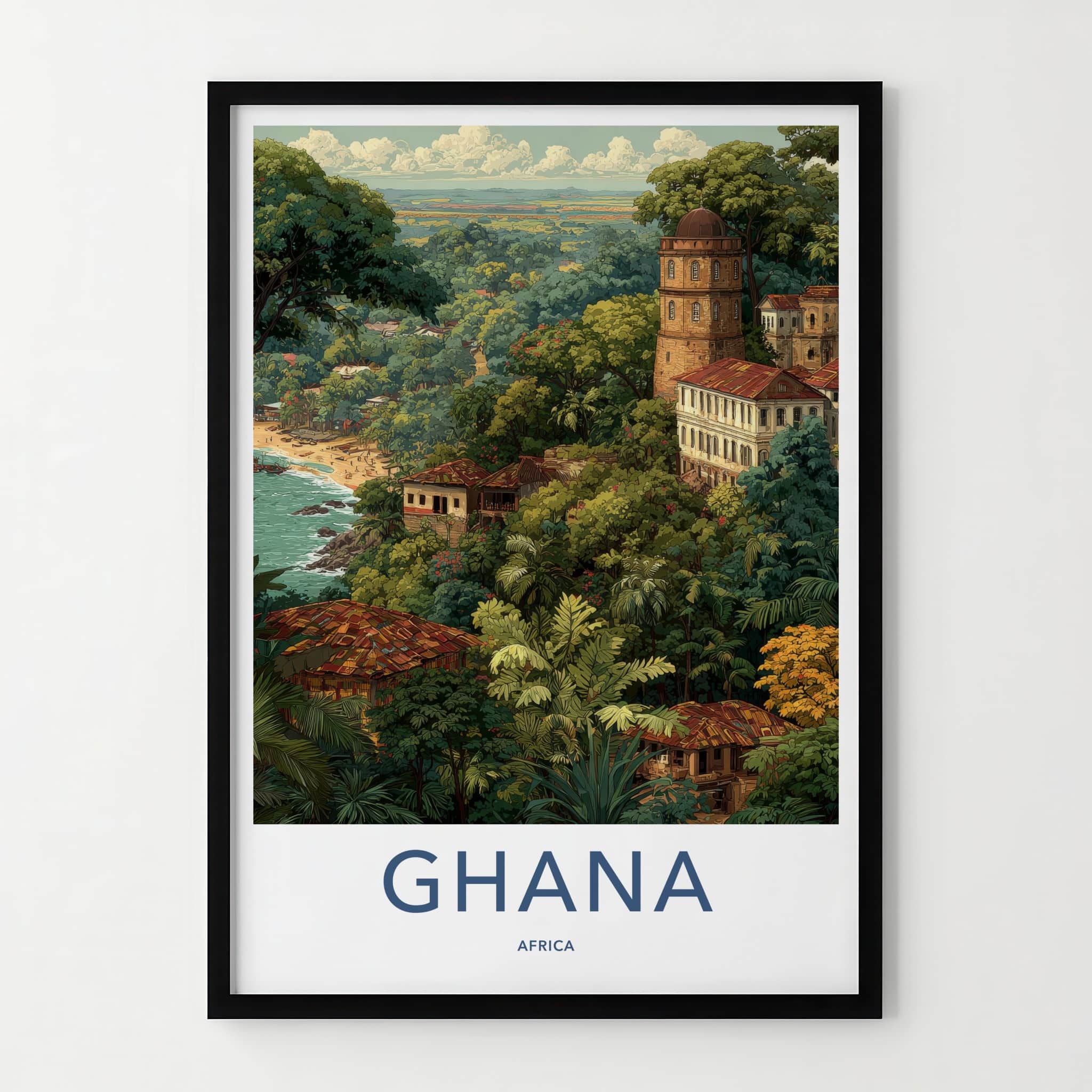 Ghana Poster - Africa Travel Art - Jungle Coastal Tower Home Decor