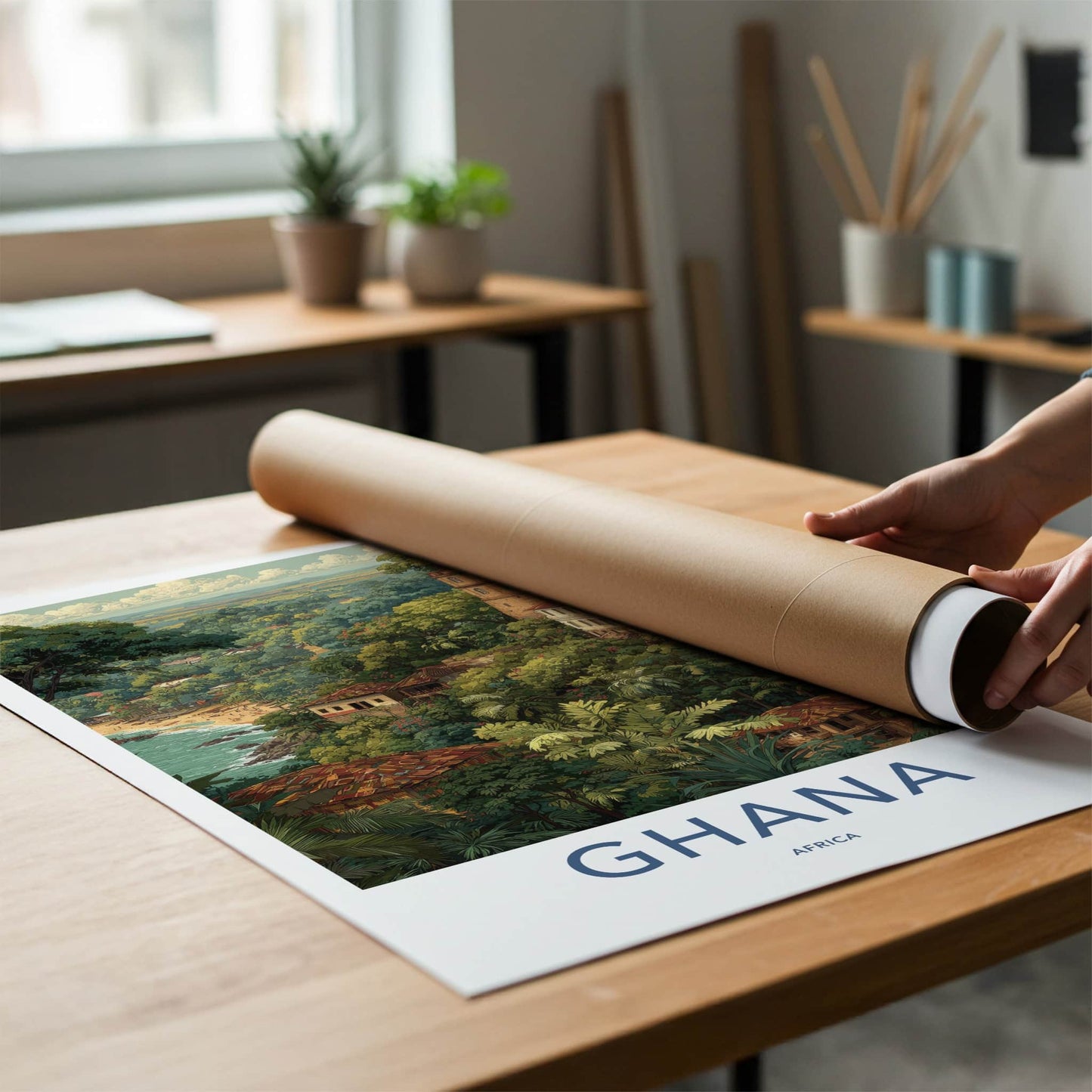 Ghana Poster - Africa Travel Art - Jungle Coastal Tower Home Decor
