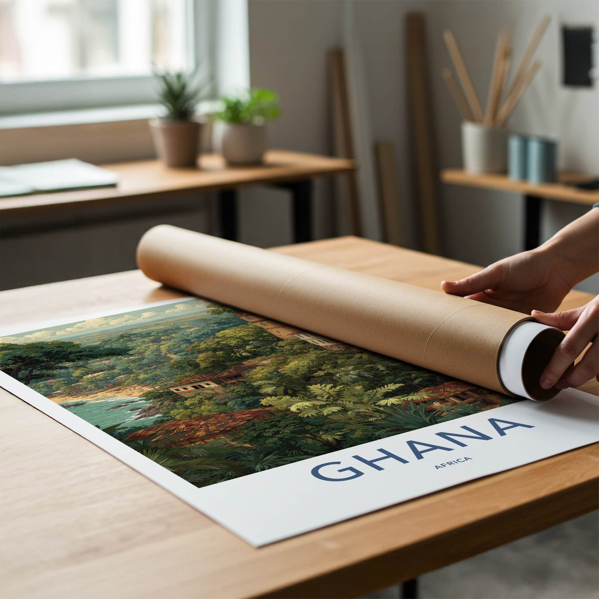 Ghana Poster - Africa Travel Art - Jungle Coastal Tower Home Decor