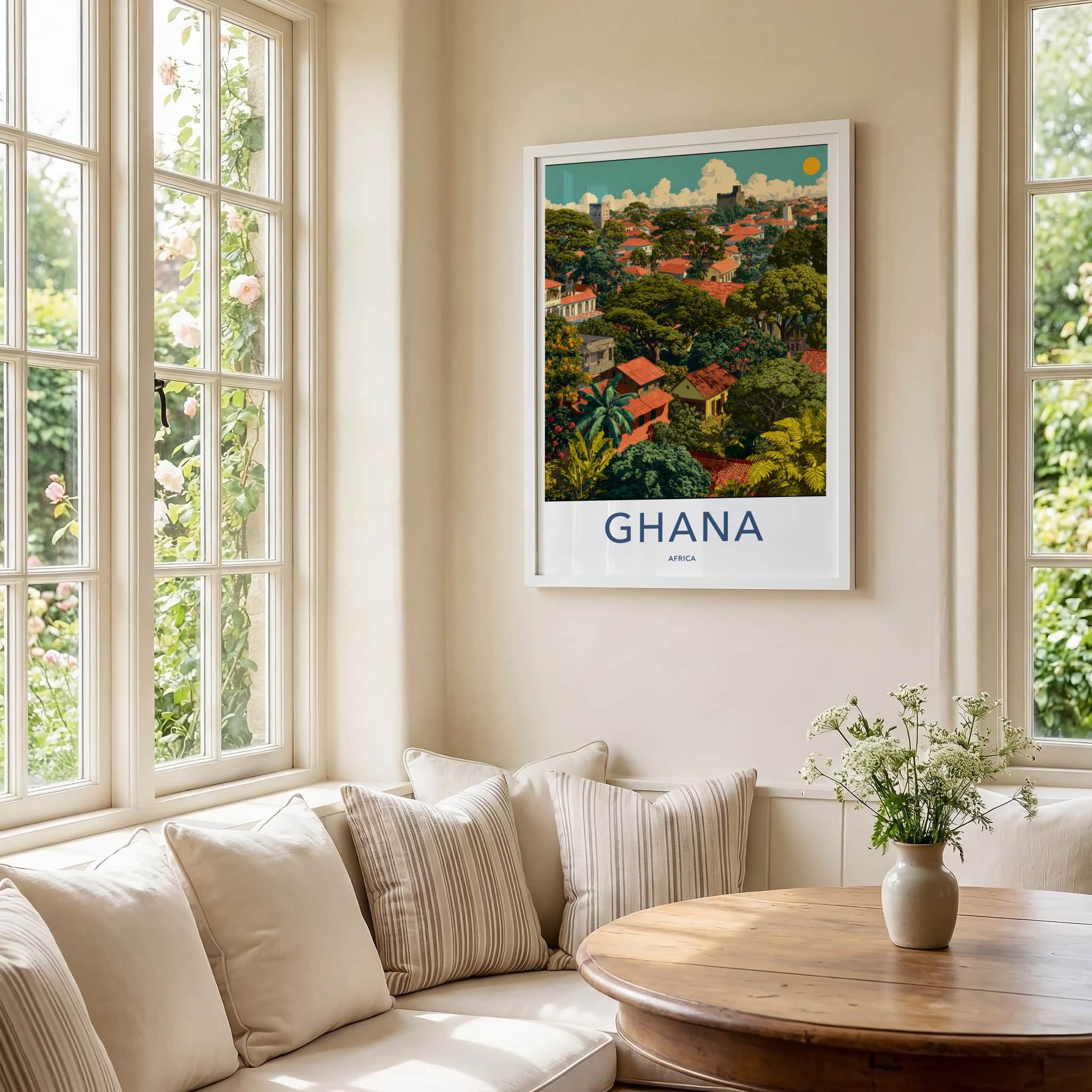 Ghana Poster - Africa Wall Art - Lush Tropical Buildings Home Decor