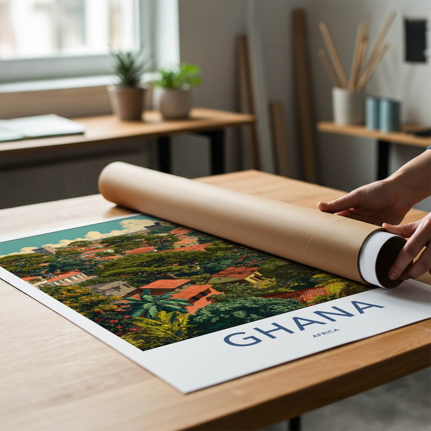 Ghana Poster - Africa Wall Art - Lush Tropical Buildings Home Decor