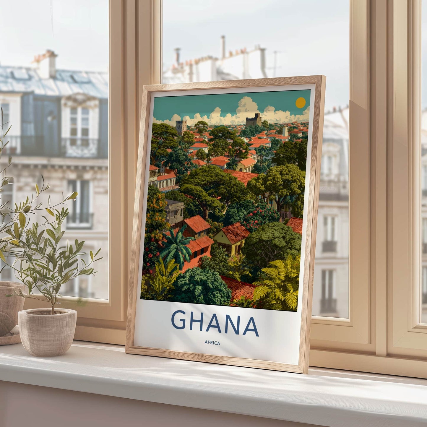 Ghana Poster - Africa Wall Art - Lush Tropical Buildings Home Decor