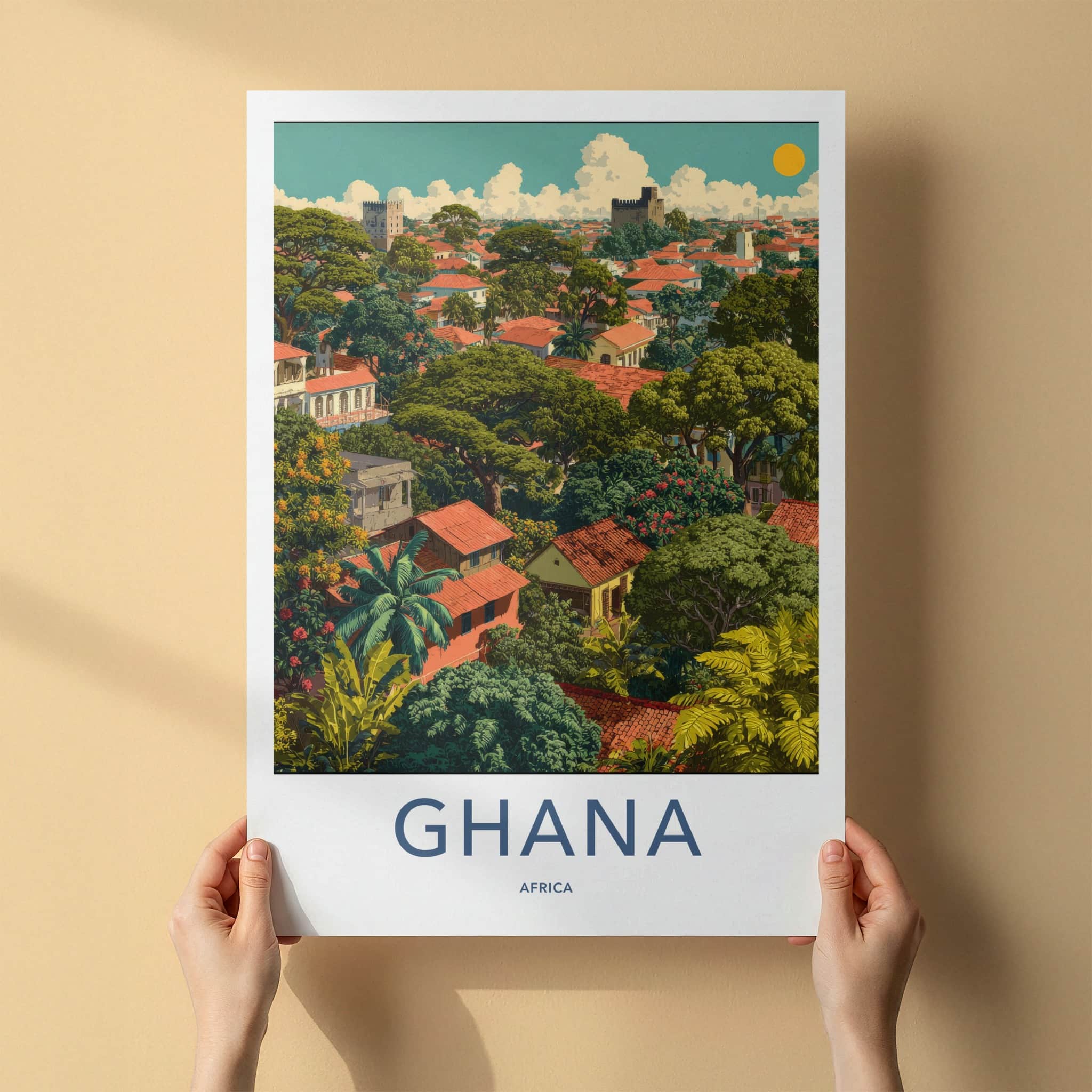 Ghana Poster - Africa Wall Art - Lush Tropical Buildings Home Decor