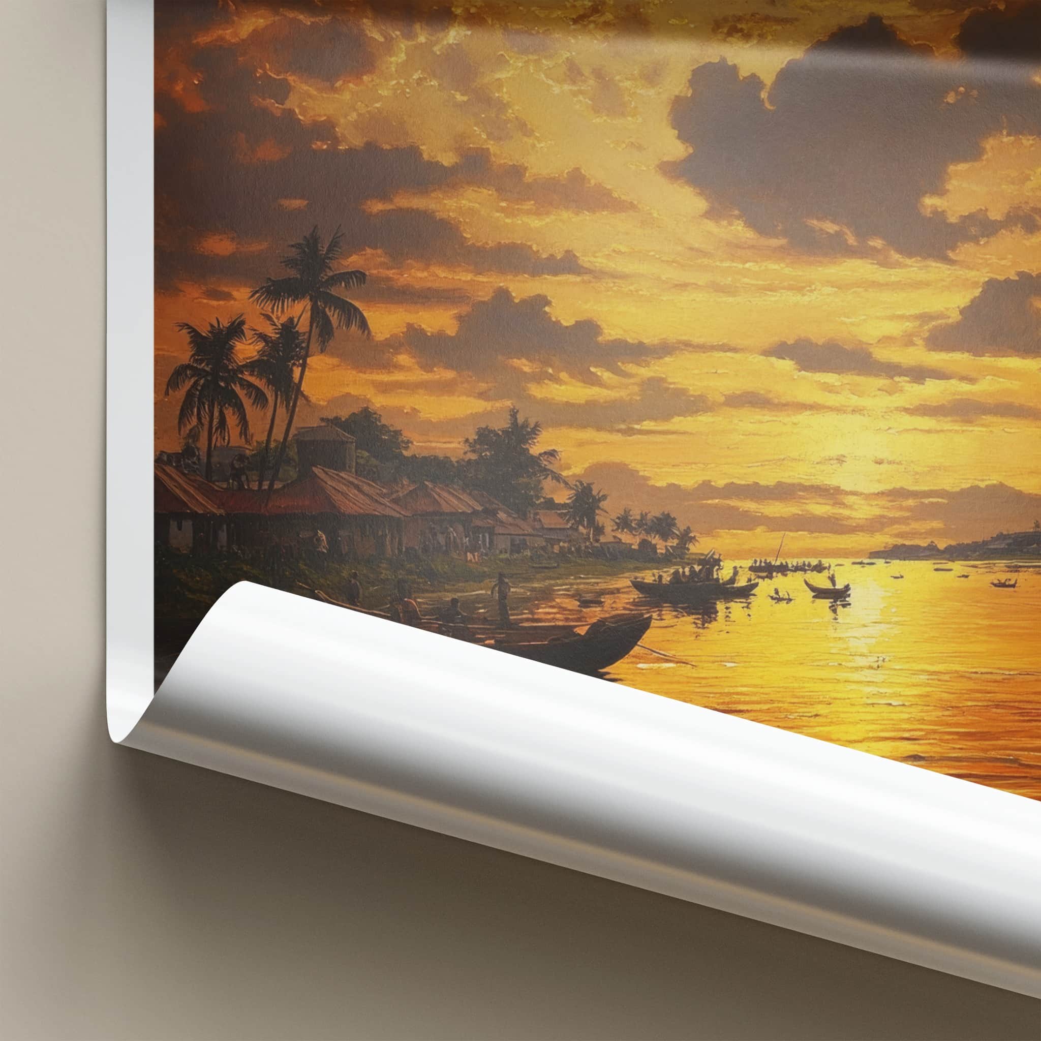 Ghana Poster - Ghana Framed Print - Golden Water Sunset Framed Decor