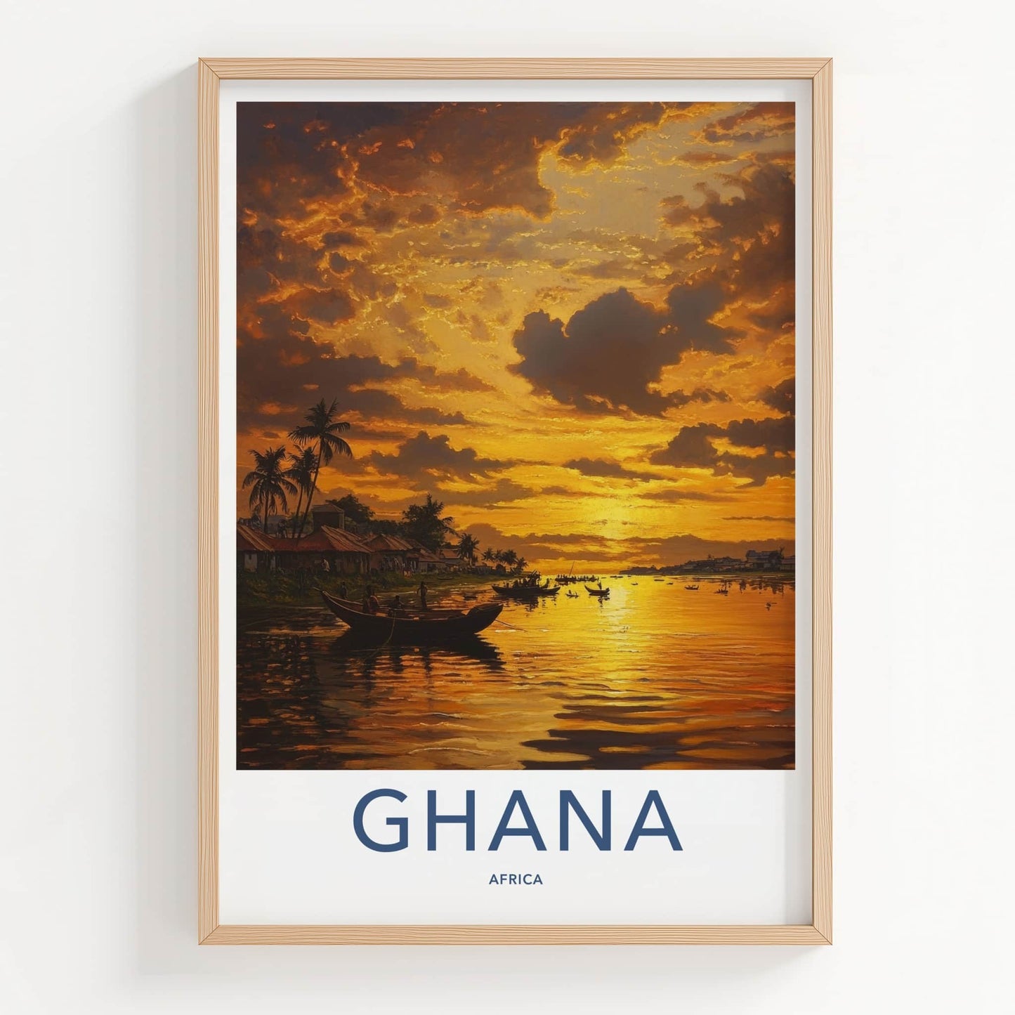 Ghana Poster - Ghana Framed Print - Golden Water Sunset Framed Decor