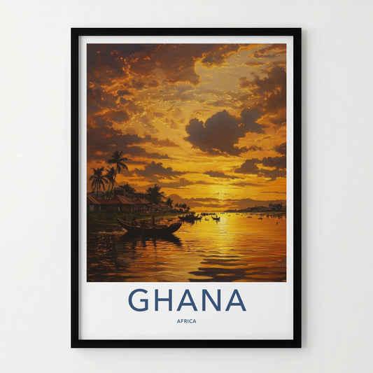 Ghana Poster - Ghana Framed Print - Golden Water Sunset Framed Decor