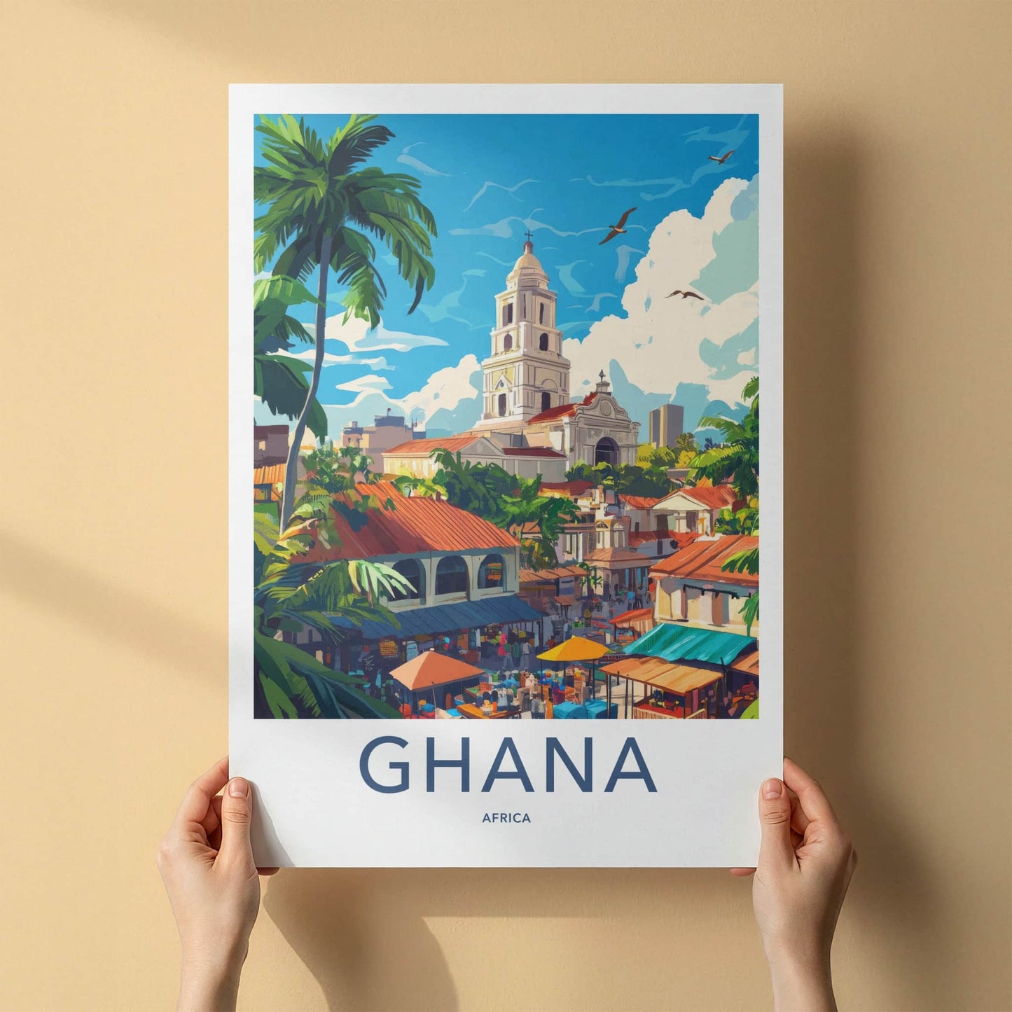 Ghana Poster - Ghana Travel Art - Tropical Coastal Scene Home Decor