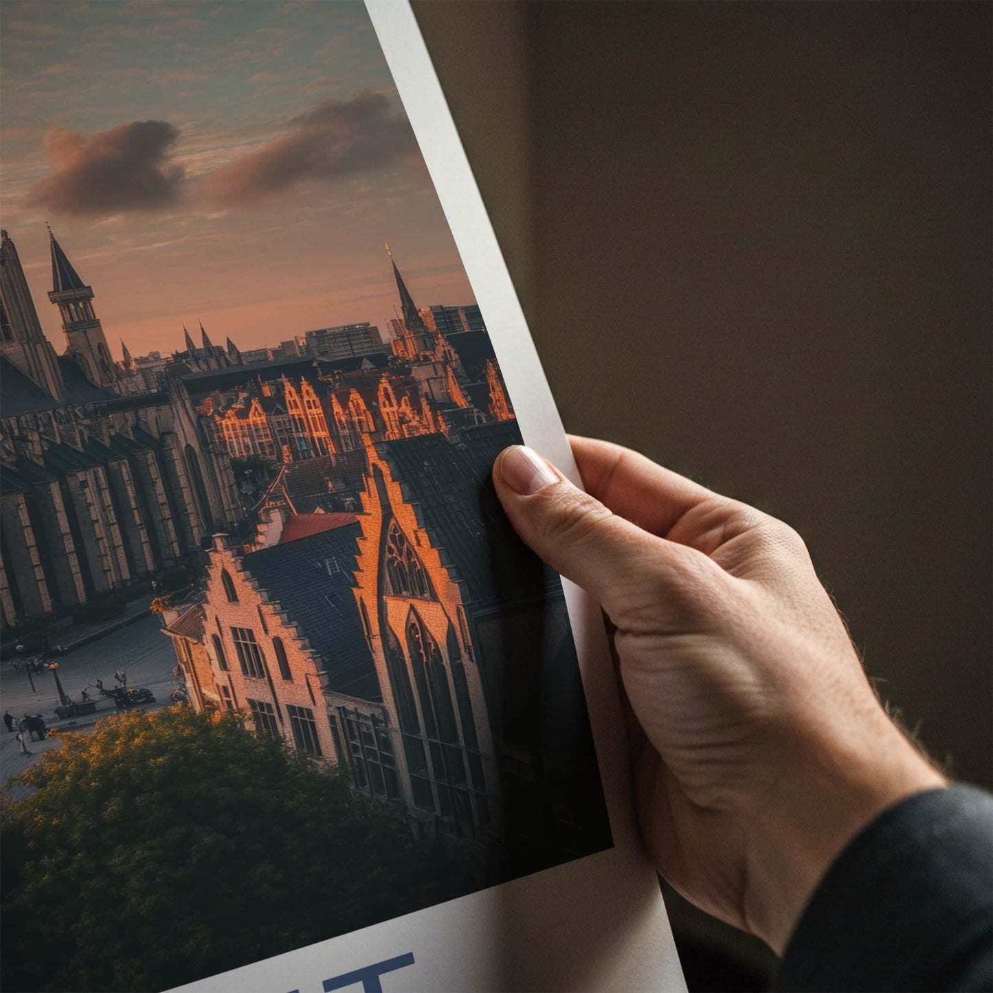 Ghent Poster - Belgium Travel Art - Cathedral Sunset Glow Home Decor