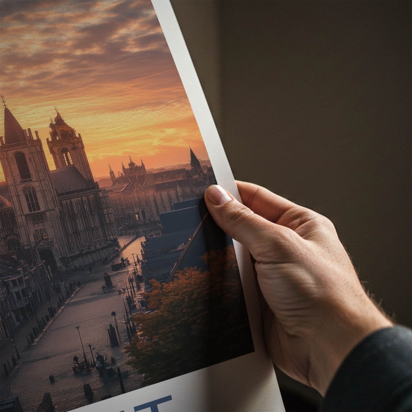 Ghent Poster - Belgium Travel Art - City Cathedral Sunset Home Decor