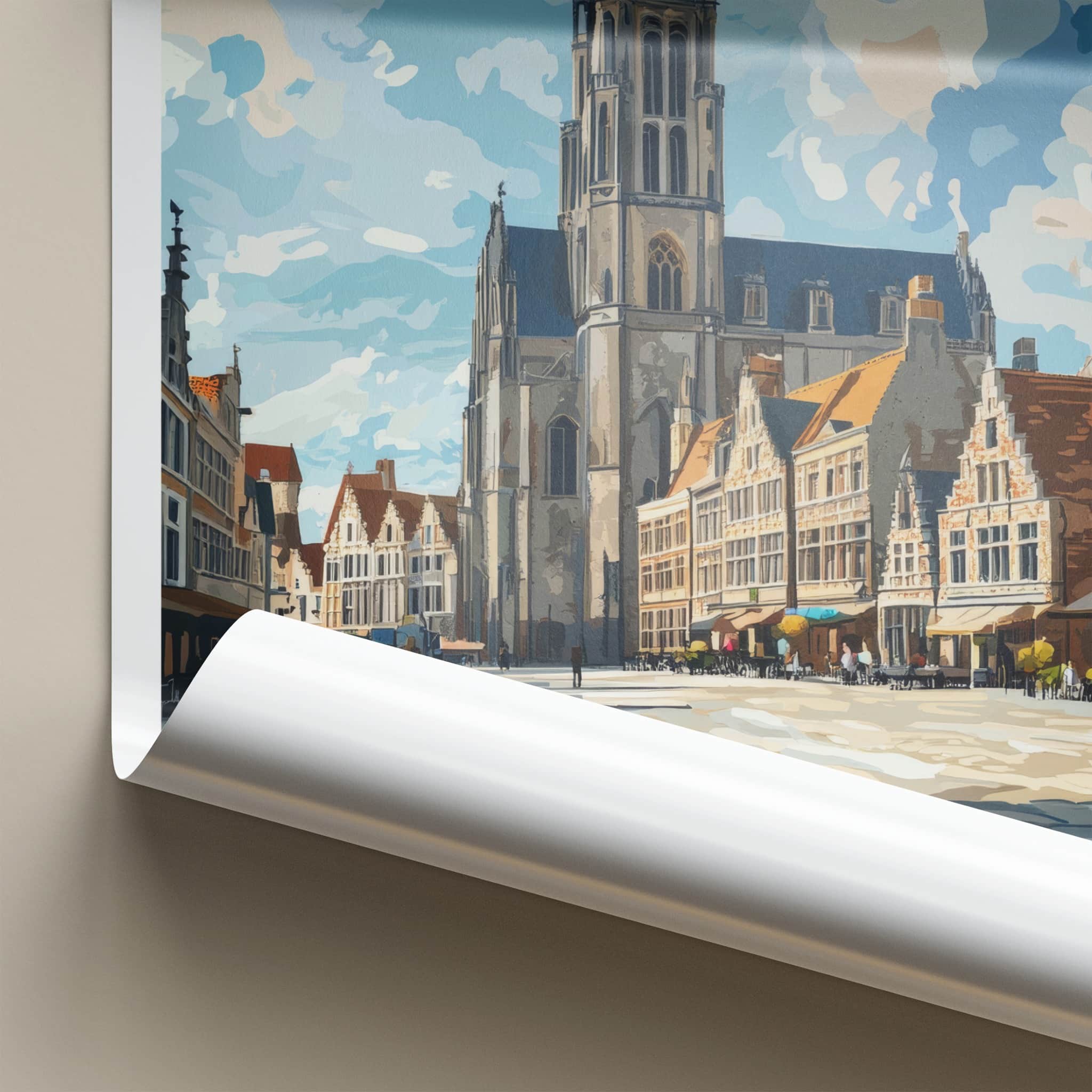 Ghent Poster - Belgium Travel Art - Historic Square Cathedral Home Decor