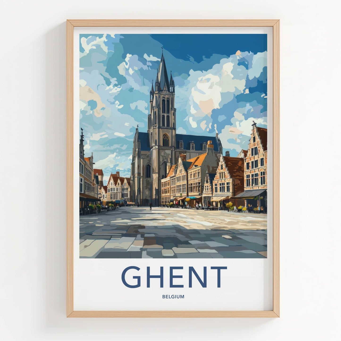 Ghent Poster - Belgium Travel Art - Historic Square Cathedral Home Decor