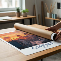 Ghent Poster - Belgium Travel Print - Illuminated Towers Street Lounge Decor