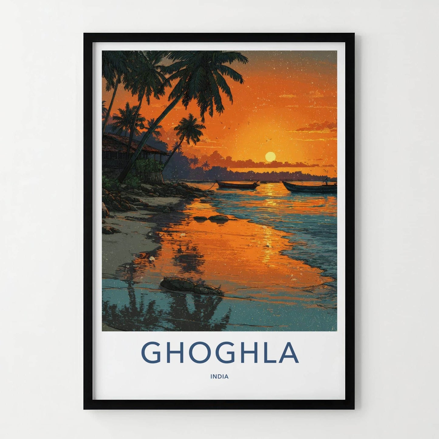 Ghoghla Poster - India Travel Art - Beach Sunset Boats Home Decor