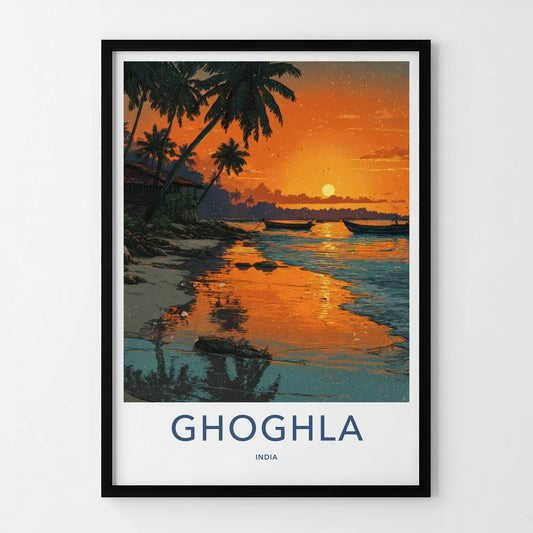 Ghoghla Poster - India Travel Art - Beach Sunset Boats Home Decor