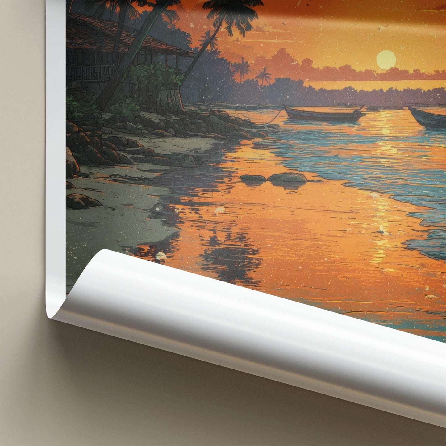 Ghoghla Poster - India Travel Art - Beach Sunset Boats Home Decor