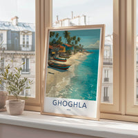 Ghoghla Poster - India Travel Print - Colorful Coastal Boats Wall Decor