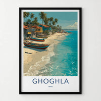 Ghoghla Poster - India Travel Print - Colorful Coastal Boats Wall Decor