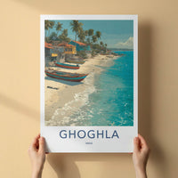 Ghoghla Poster - India Travel Print - Colorful Coastal Boats Wall Decor