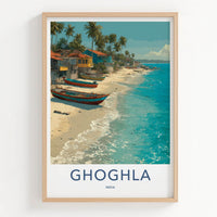 Ghoghla Poster - India Travel Print - Colorful Coastal Boats Wall Decor
