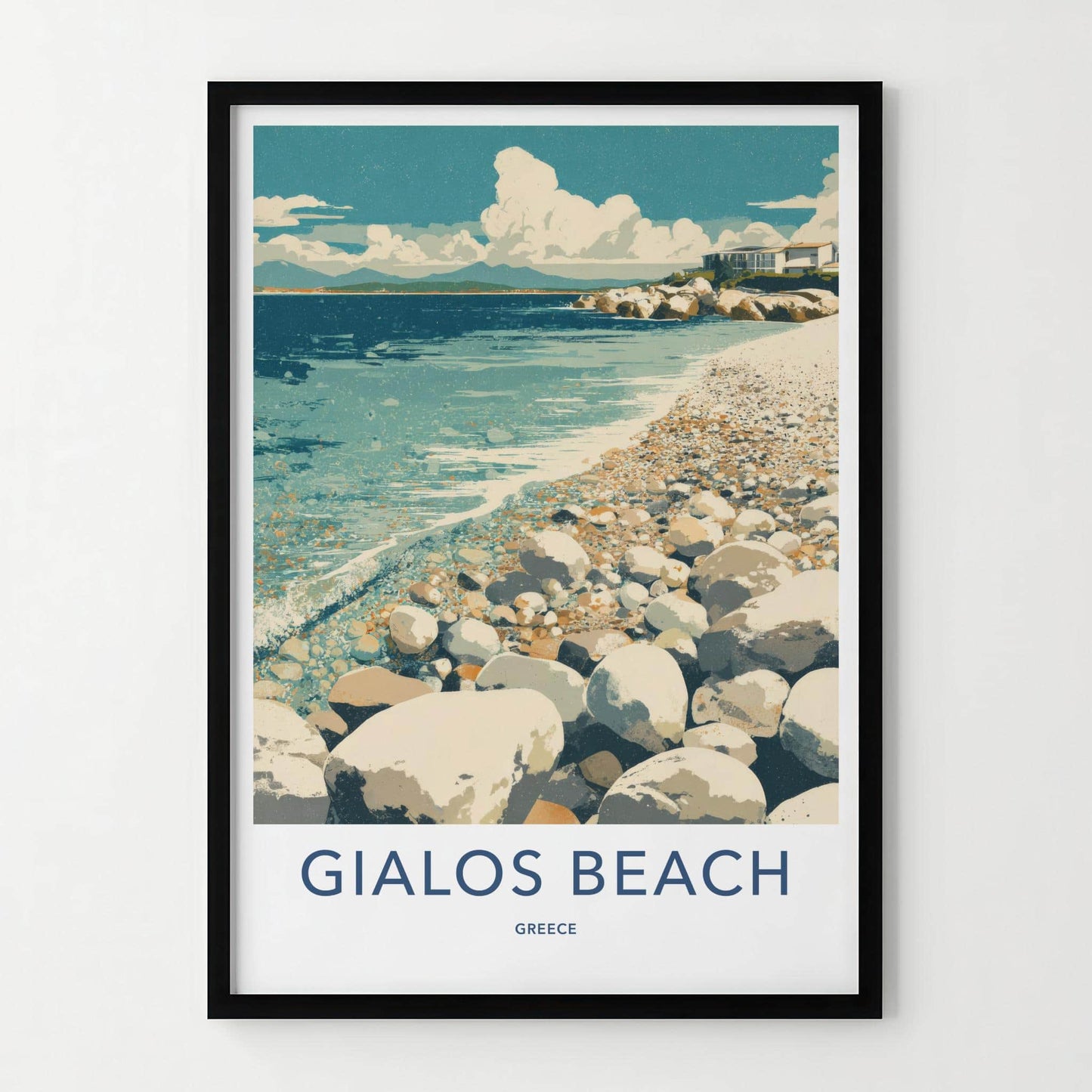 Gialos Beach Poster - Greece Travel Art - Pebble Beach Oceanfront Home Decor