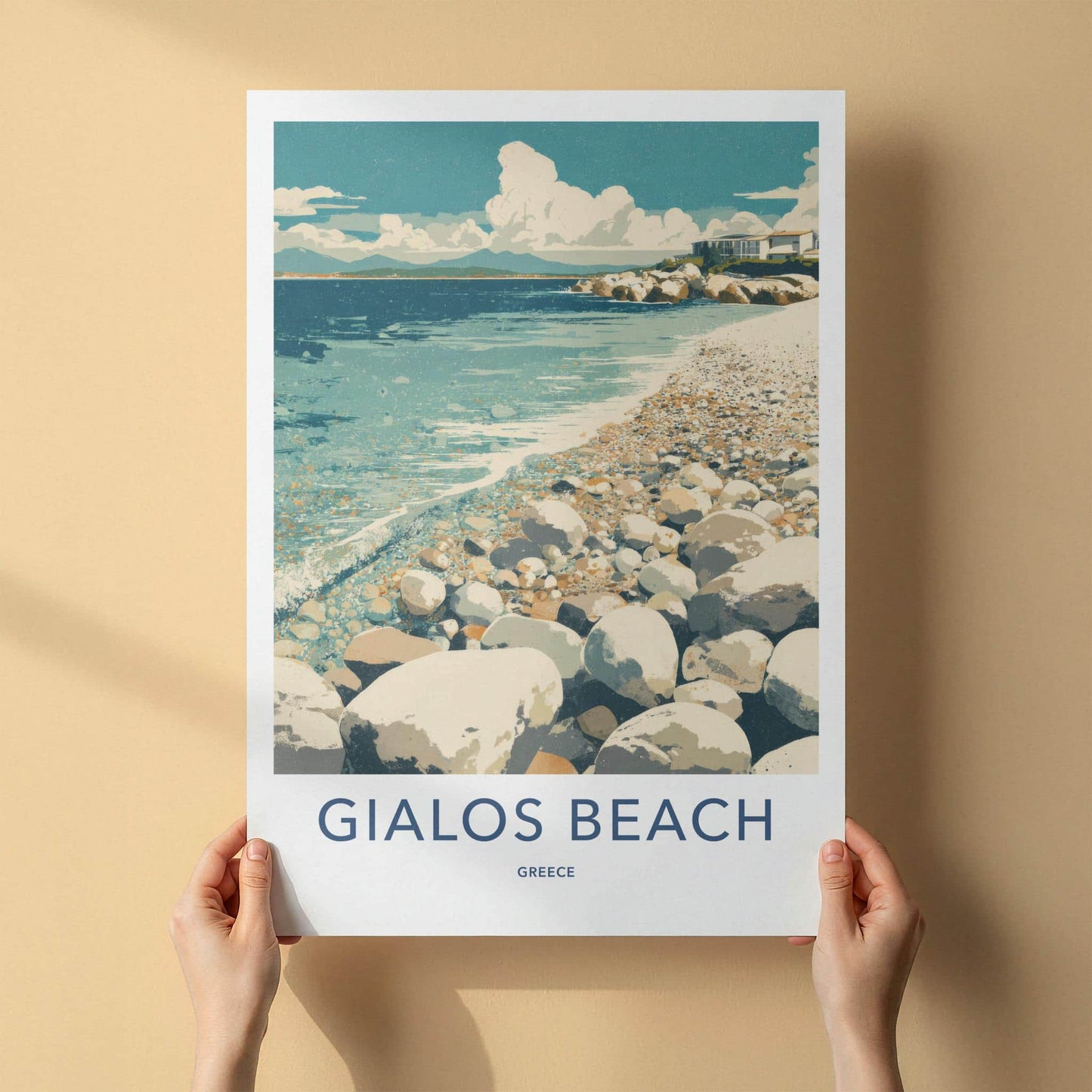 Gialos Beach Poster - Greece Travel Art - Pebble Beach Oceanfront Home Decor
