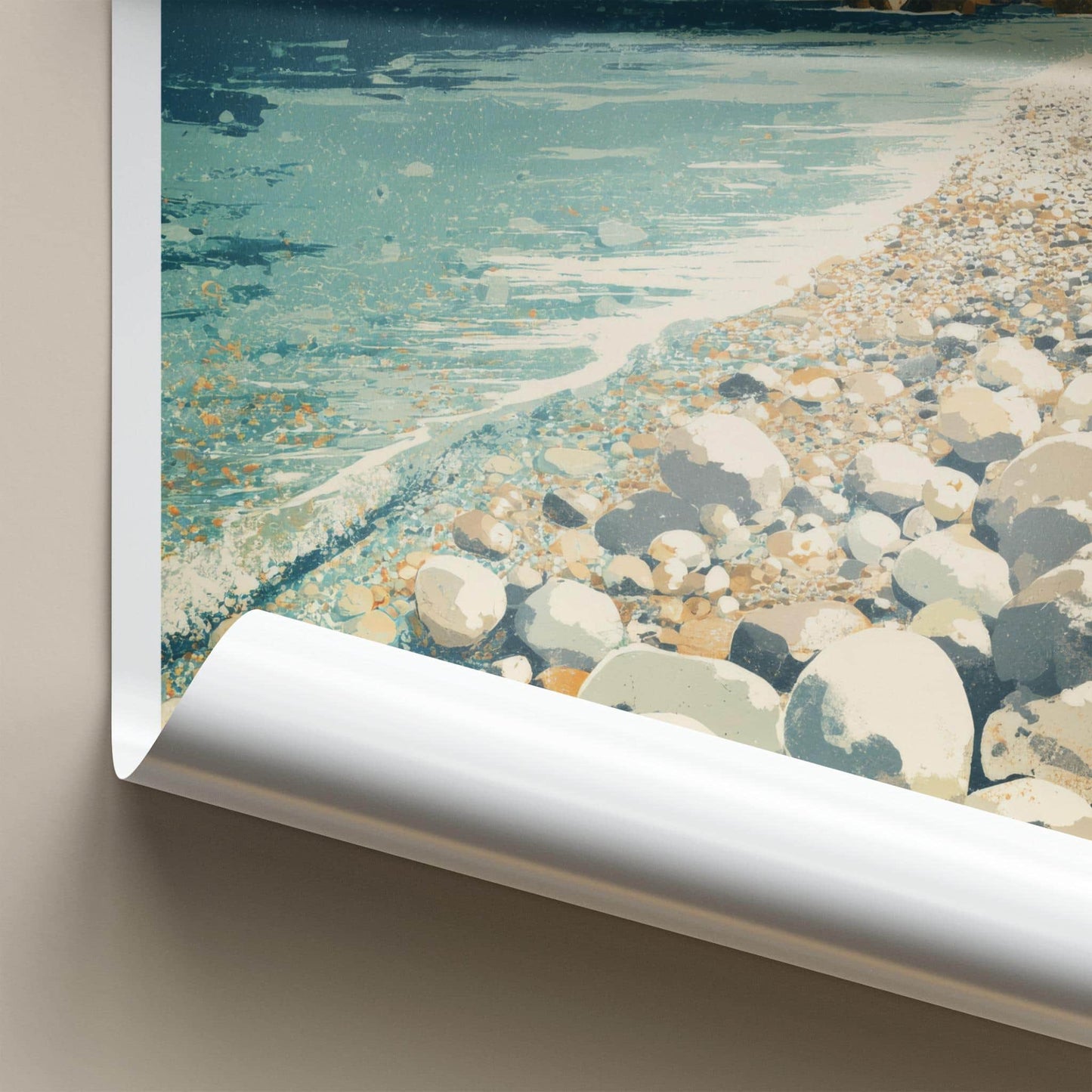 Gialos Beach Poster - Greece Travel Art - Pebble Beach Oceanfront Home Decor