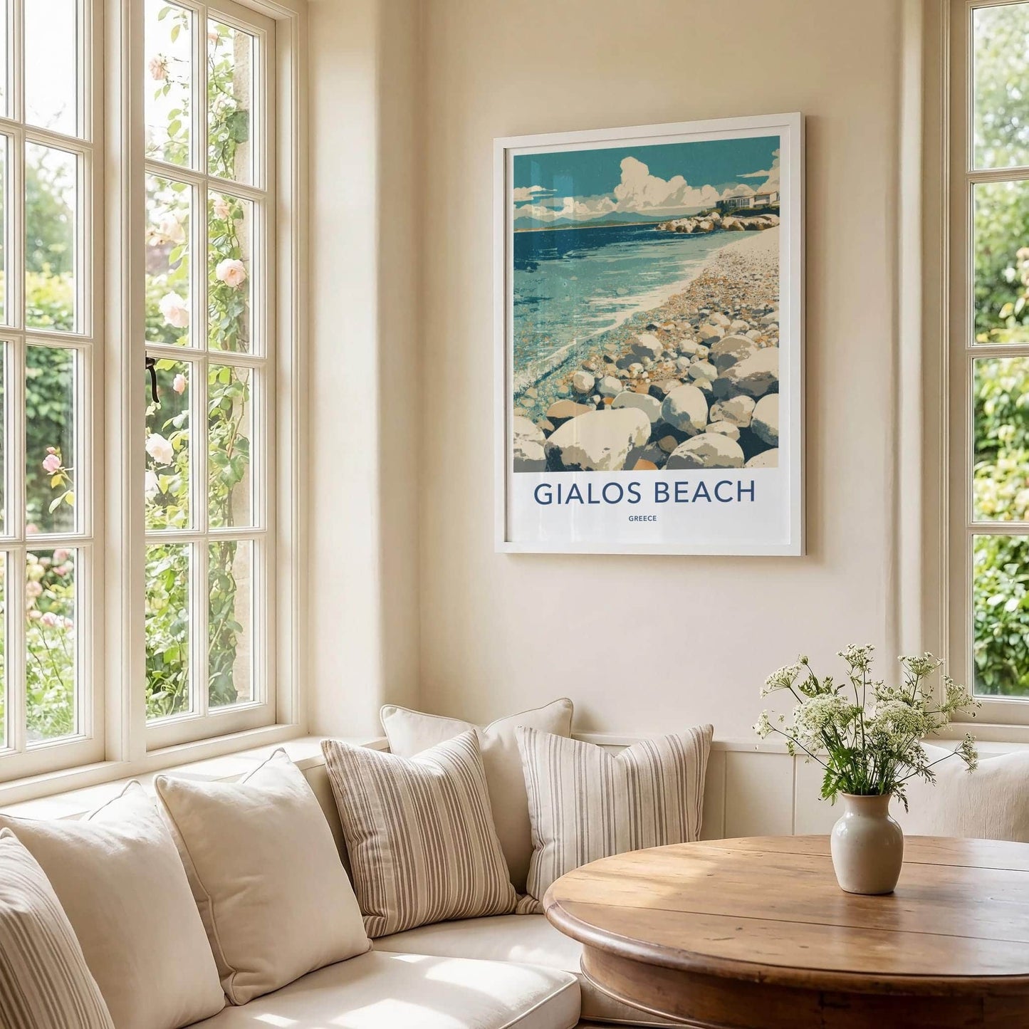 Gialos Beach Poster - Greece Travel Art - Pebble Beach Oceanfront Home Decor