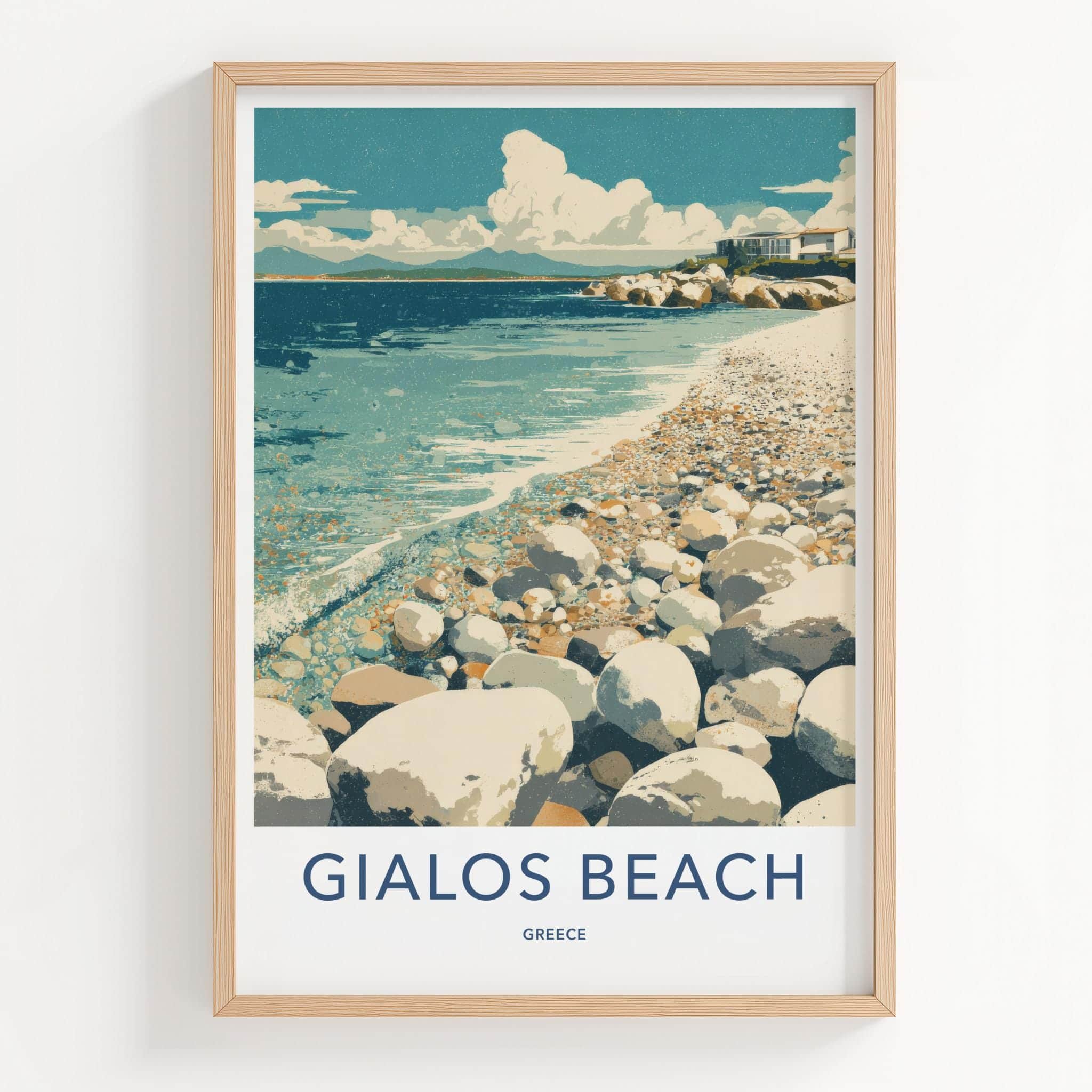 Gialos Beach Poster - Greece Travel Art - Pebble Beach Oceanfront Home Decor