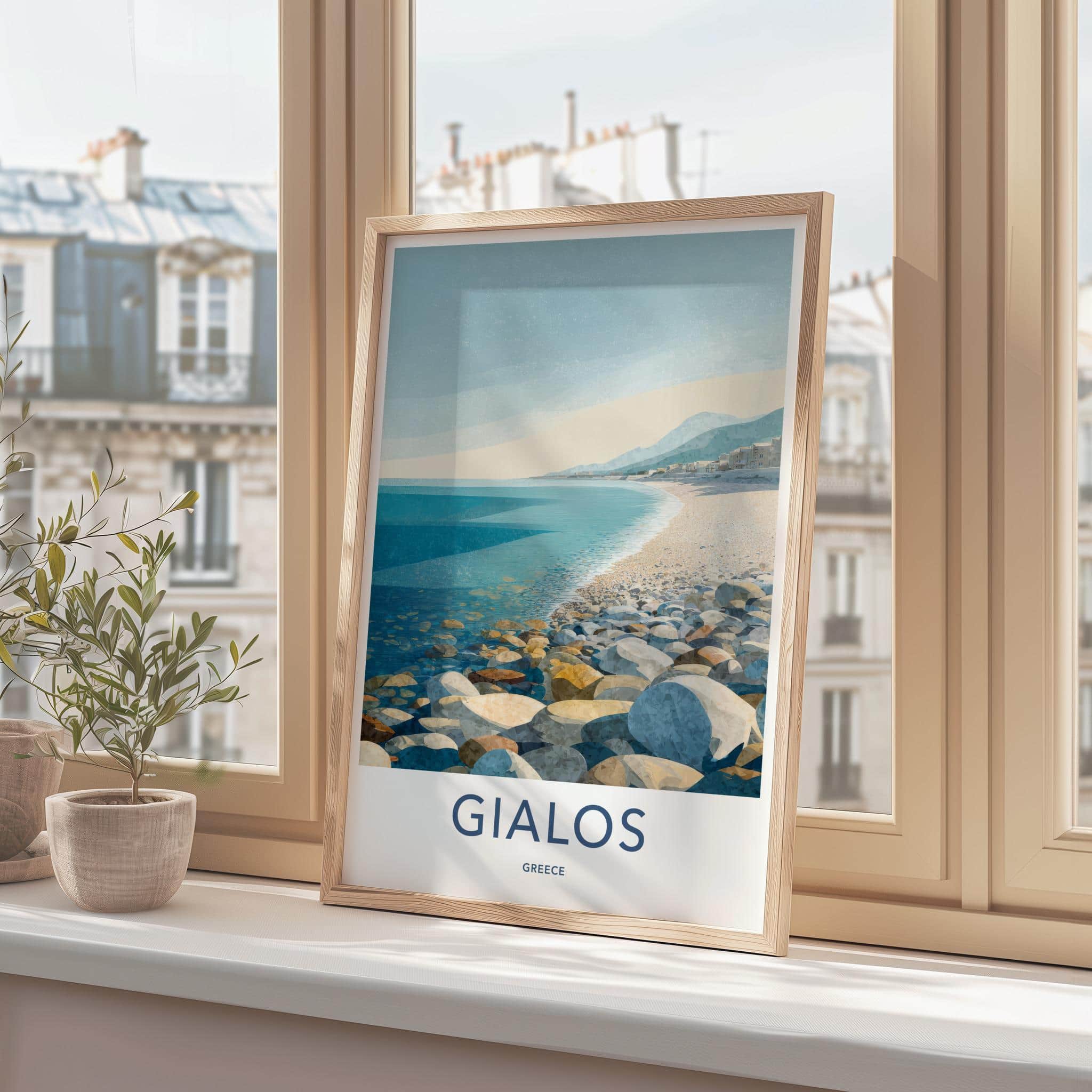 Gialos Poster - Greece Travel Art - Pebble Beach Shore Home Decor