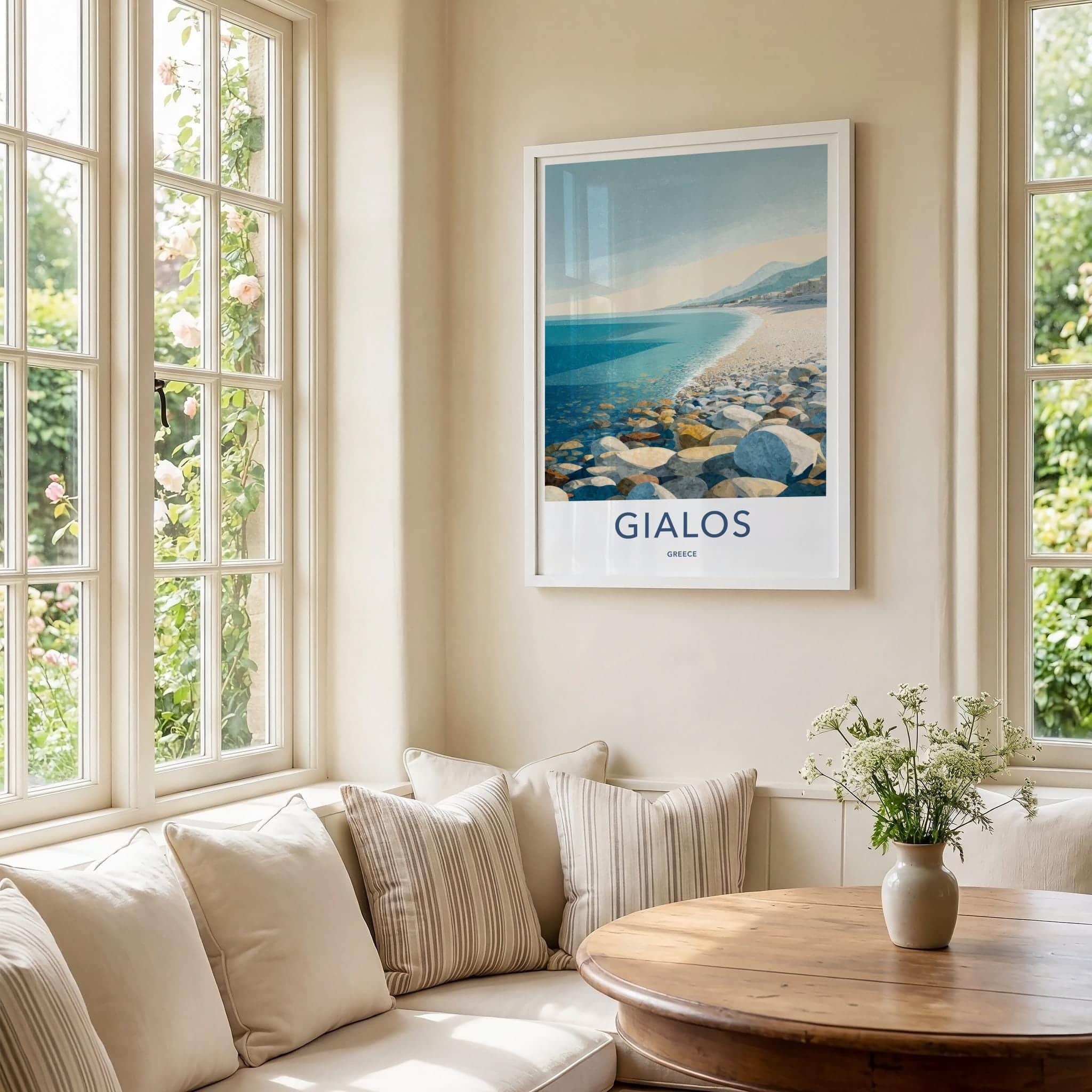 Gialos Poster - Greece Travel Art - Pebble Beach Shore Home Decor