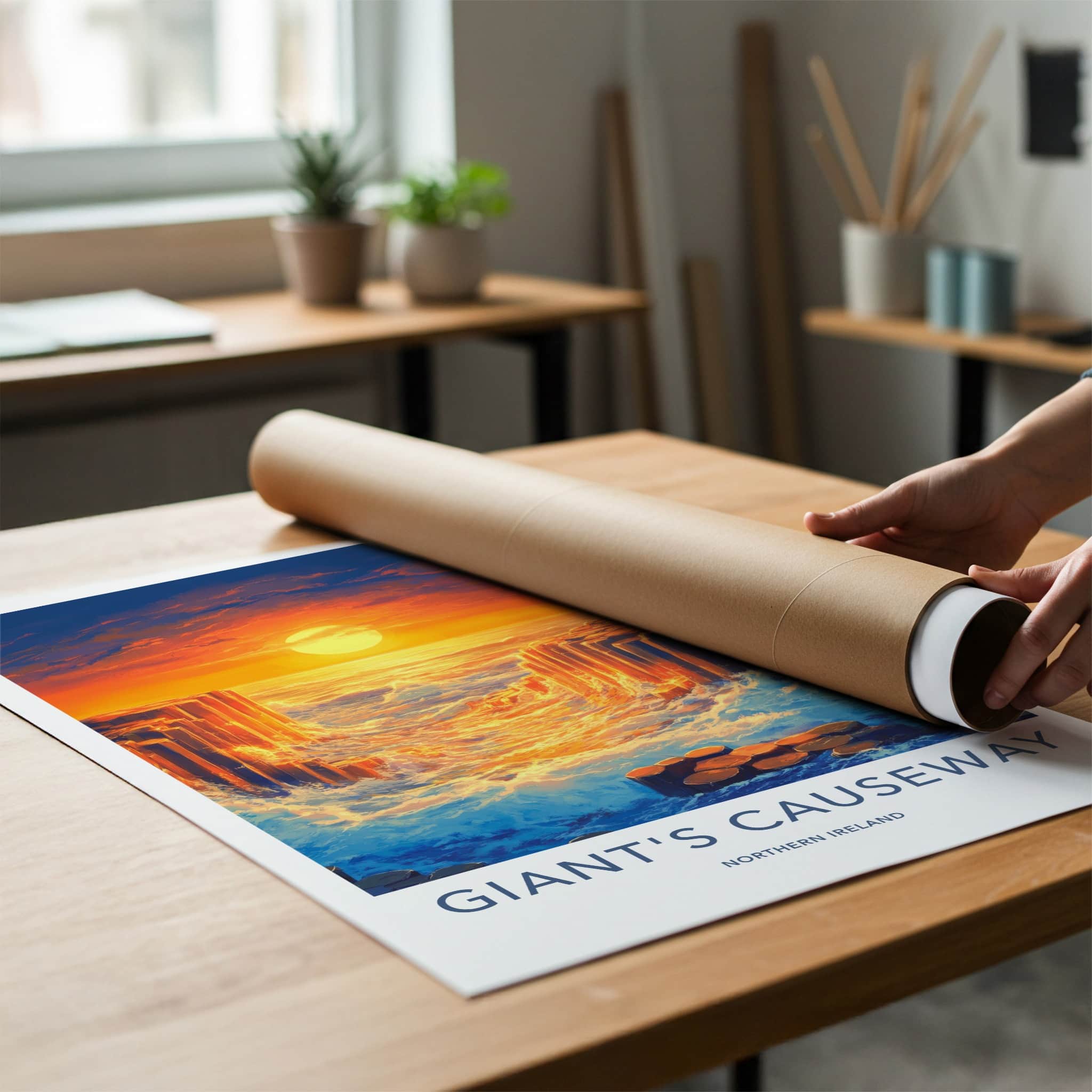 Giant's Causeway Poster - Northern Ireland Fine Art - Ocean Wave Pillars Gift