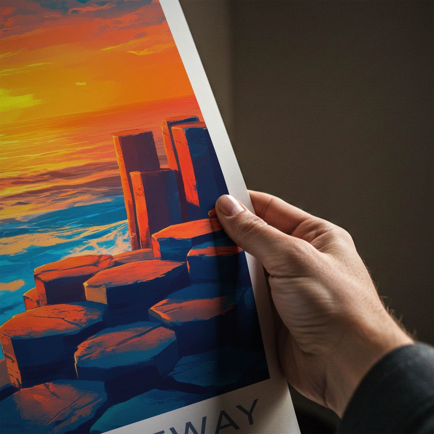 Giant's Causeway Poster - Northern Ireland Travel Art - Fiery Ocean Rocks Home Decor