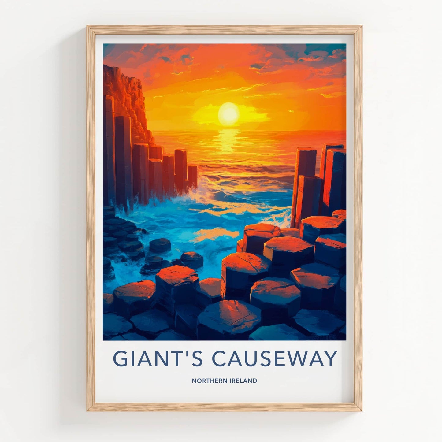 Giant's Causeway Poster - Northern Ireland Travel Art - Fiery Ocean Rocks Home Decor