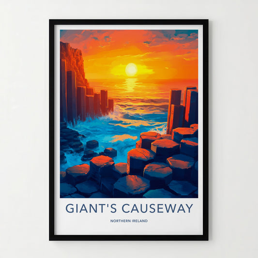 Giant's Causeway Poster - Northern Ireland Travel Art - Fiery Ocean Rocks Home Decor