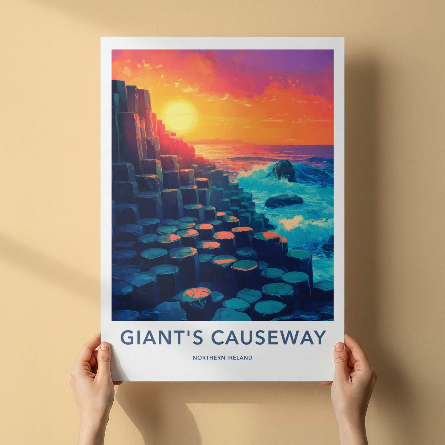 Giant's Causeway Poster - Northern Ireland Travel Art - Ocean Sunset Pillars Home Decor