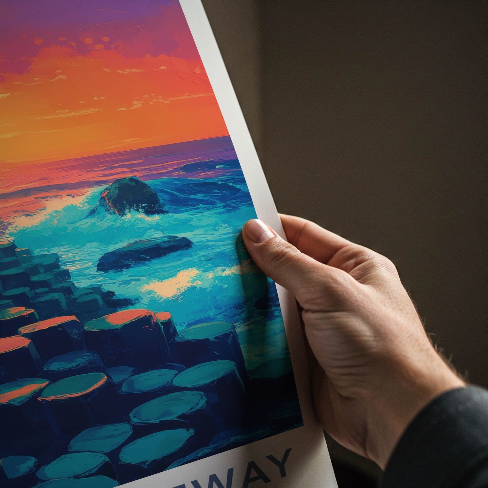 Giant's Causeway Poster - Northern Ireland Travel Art - Ocean Sunset Pillars Home Decor