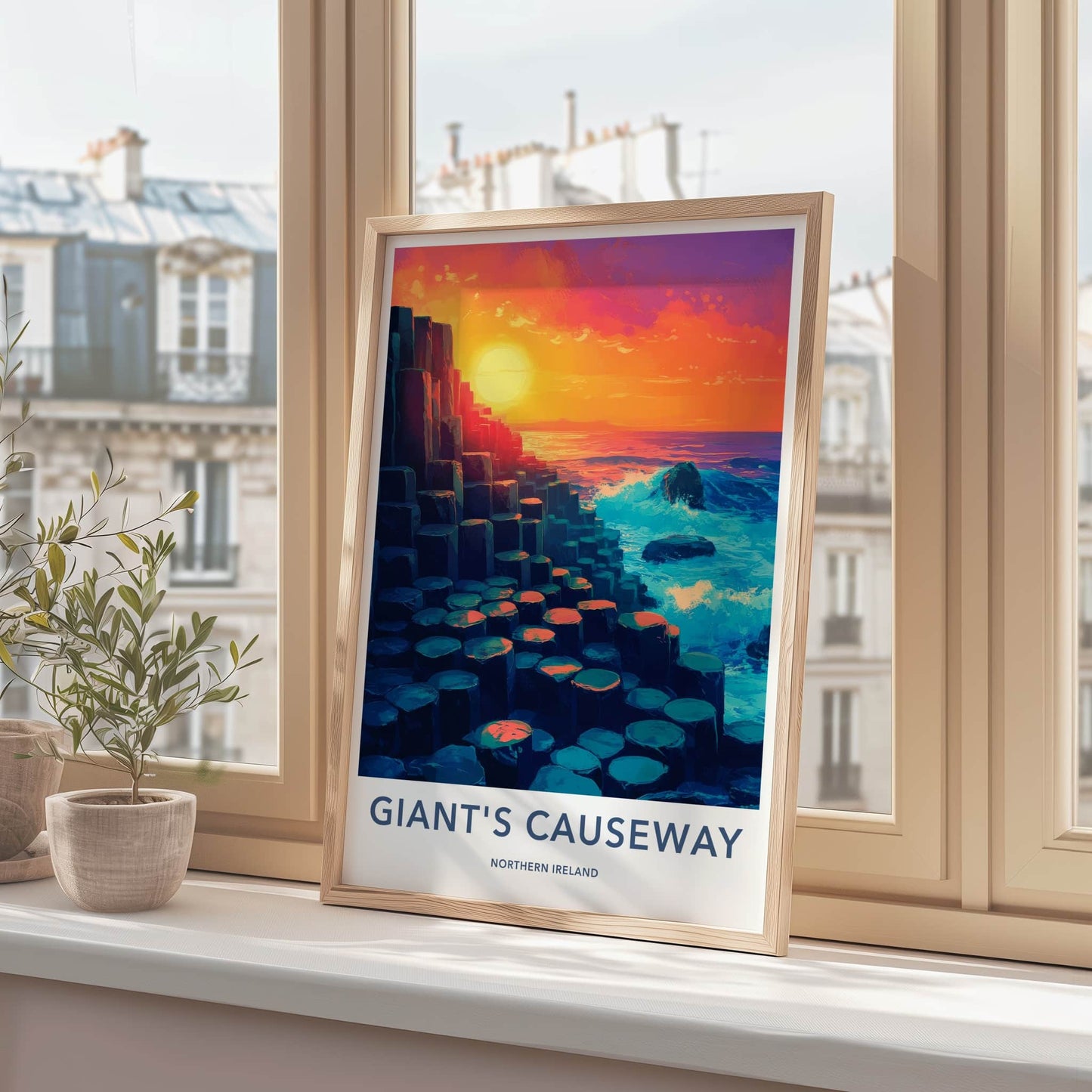 Giant's Causeway Poster - Northern Ireland Travel Art - Ocean Sunset Pillars Home Decor