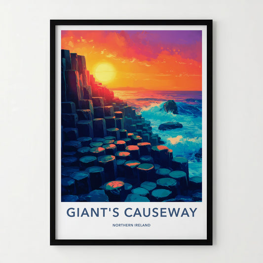 Giant's Causeway Poster - Northern Ireland Travel Art - Ocean Sunset Pillars Home Decor
