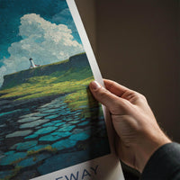 Giant's Causeway Poster - Northern Ireland Wall Art - Coastal Cliff Lighthouse Gift