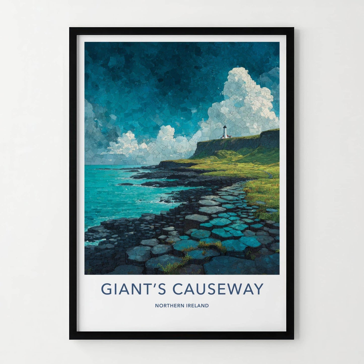 Giant's Causeway Poster - Northern Ireland Wall Art - Coastal Cliff Lighthouse Gift