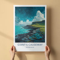 Giant's Causeway Poster - Northern Ireland Wall Art - Coastal Cliff Lighthouse Gift