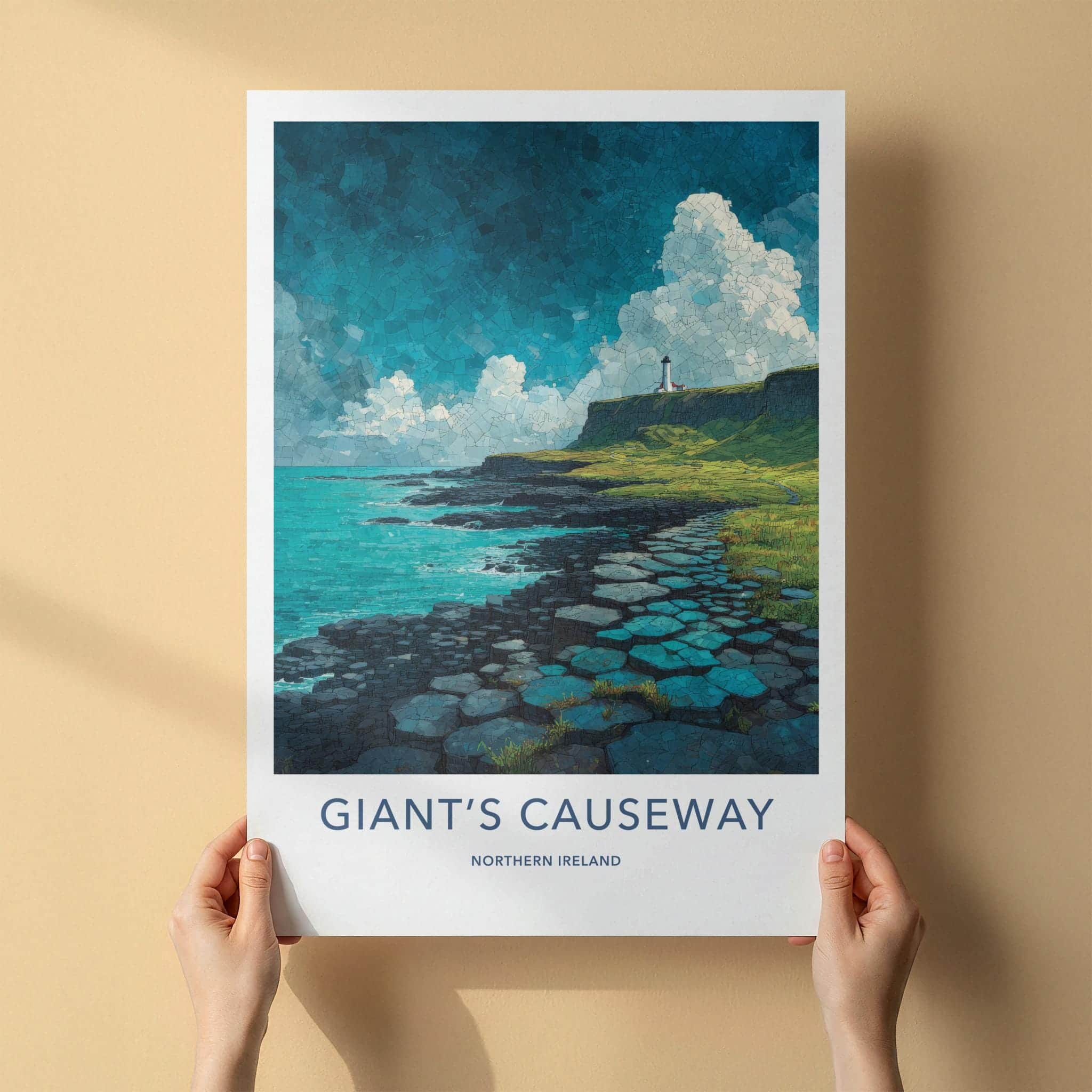 Giant's Causeway Poster - Northern Ireland Wall Art - Coastal Cliff Lighthouse Gift