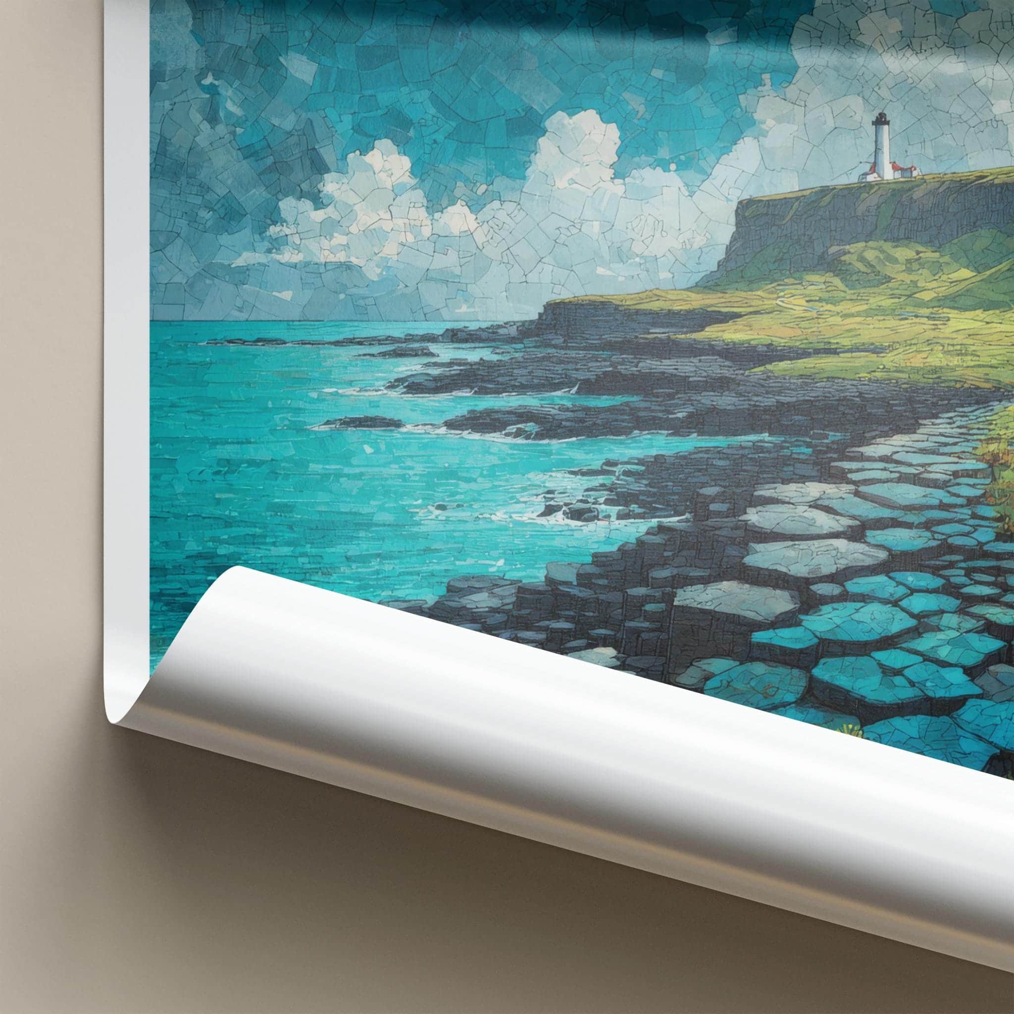 Giant's Causeway Poster - Northern Ireland Wall Art - Coastal Cliff Lighthouse Gift