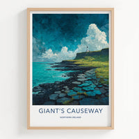 Giant's Causeway Poster - Northern Ireland Wall Art - Coastal Cliff Lighthouse Gift
