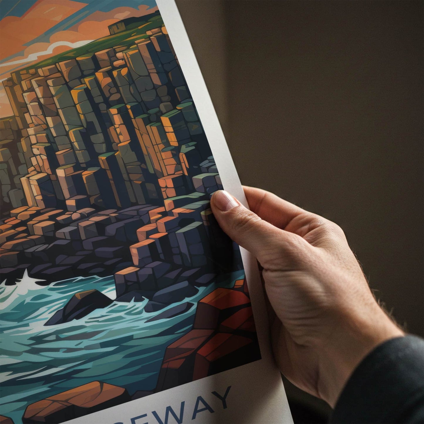 Giants Causeway Poster - Northern Ireland Travel Art - Ocean Waves Sunset Wall Decor