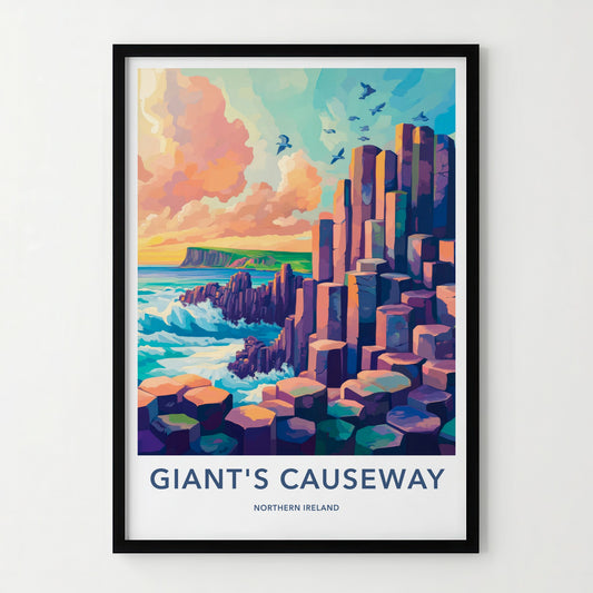 Giants Causeway Poster - Northern Ireland Wall Art - Vivid Basalt Columns Gift