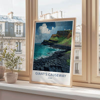 Giants Causeway Poster - United Kingdom Travel Art - Ocean Cliff Lighthouse Home Decor
