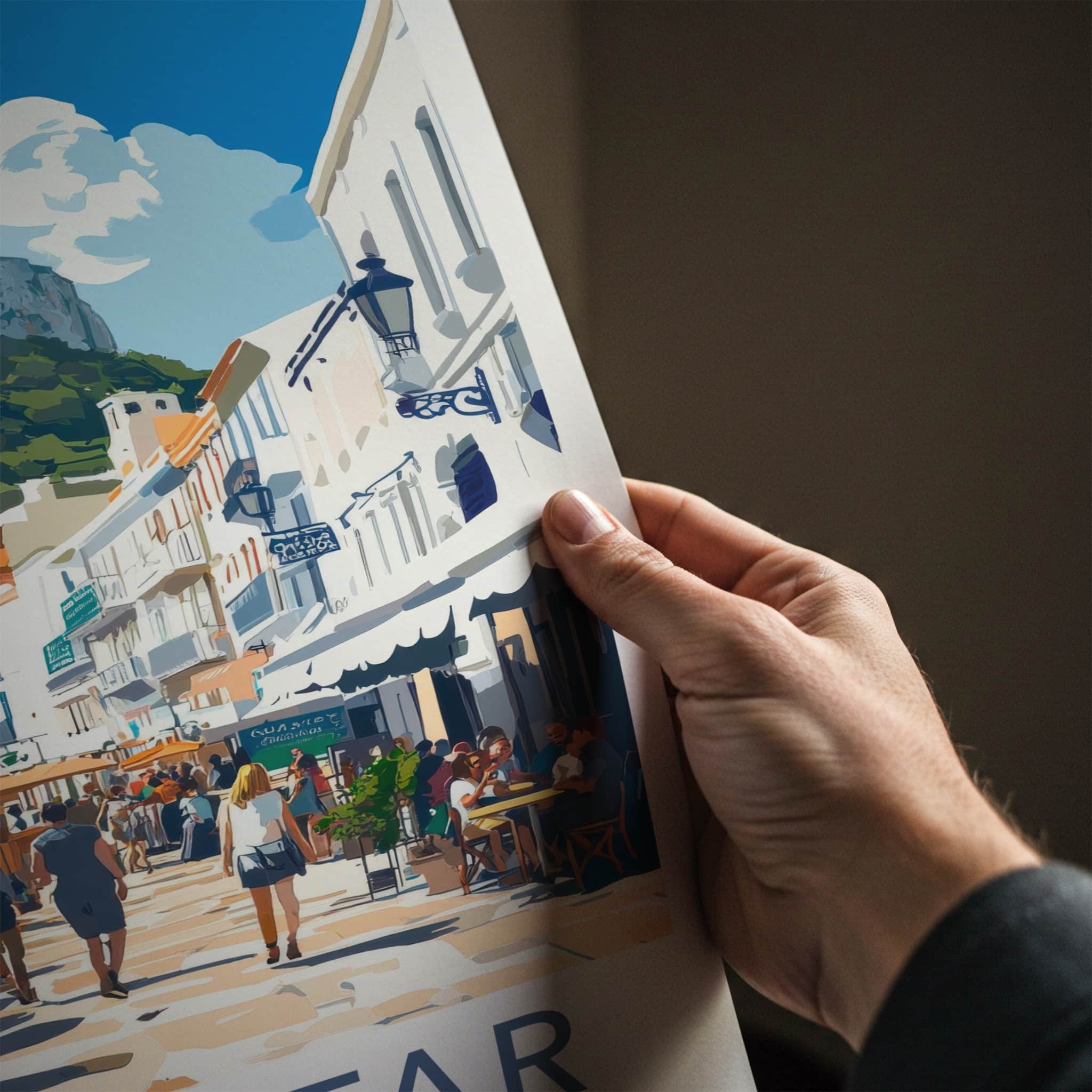 Gibraltar Poster - United Kingdom Travel Art - Busy Cafe Street Home Decor